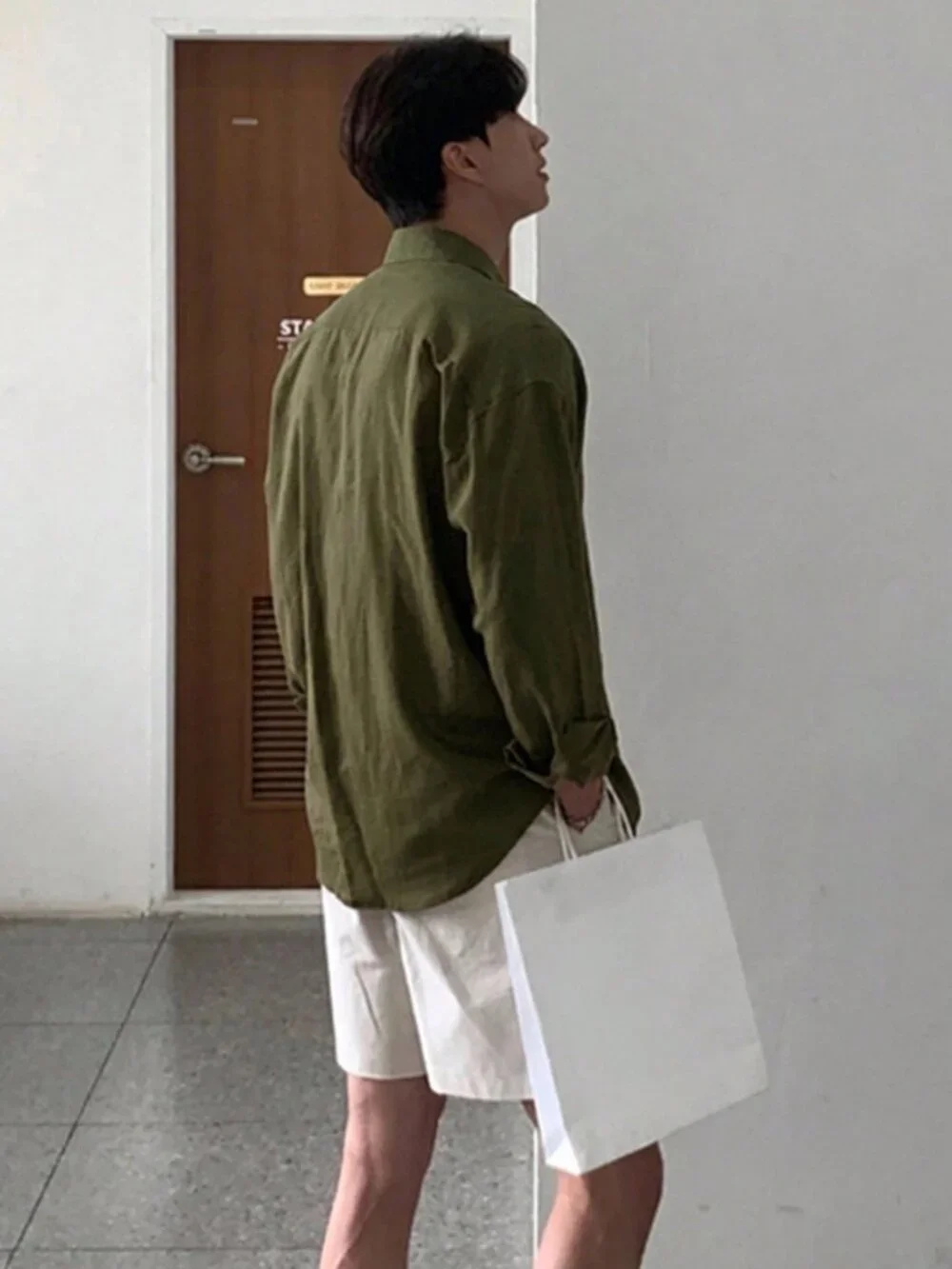 Army Green Casual Modern Casual Men's Long Sleeve Shirt